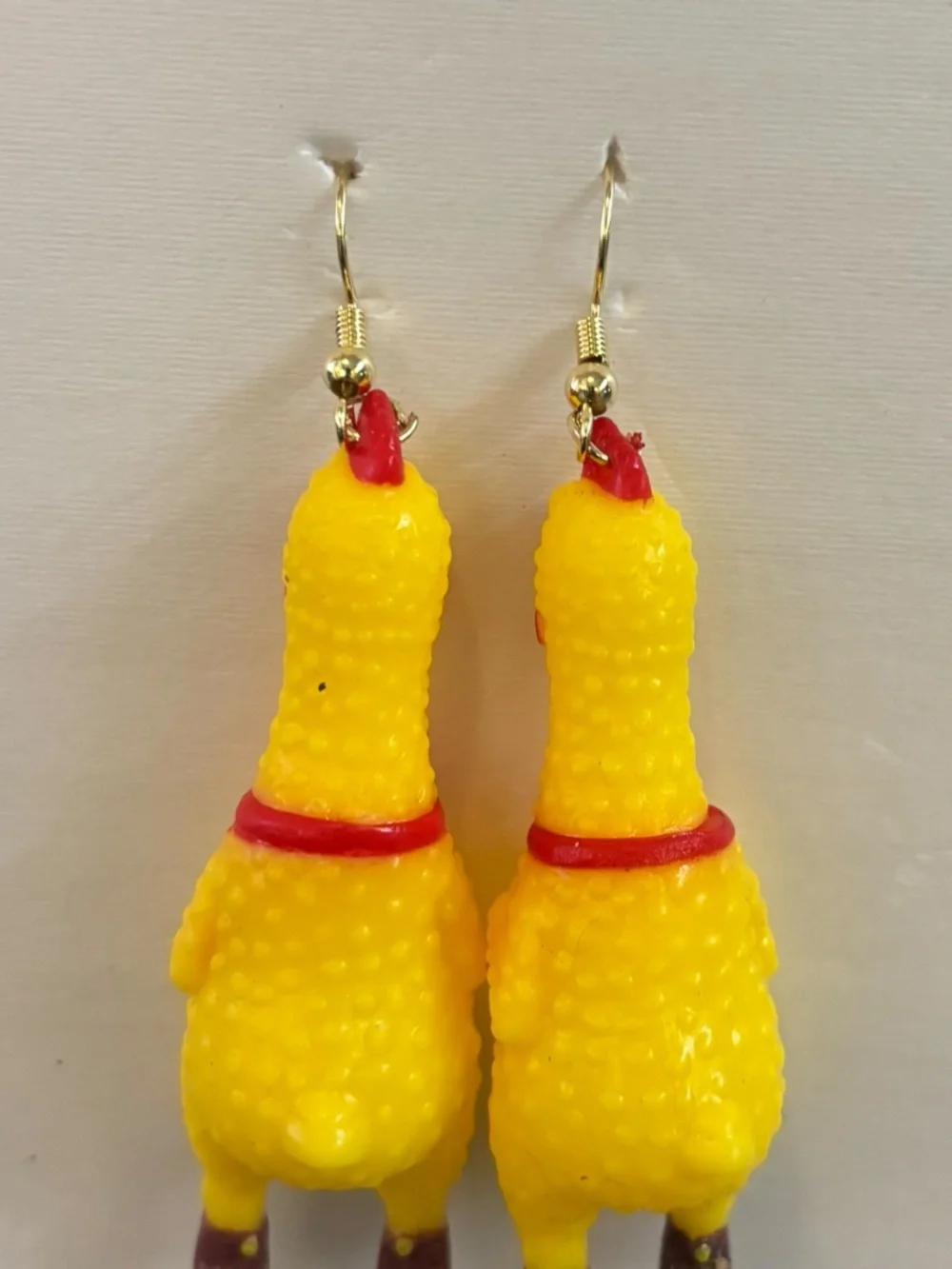 Bright Yellow Squeaky Rubber Chicken Earrings (Choose Gold or Silver Hooks) NWT